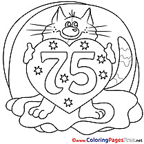 75 Years Cat Coloring Pages Happy Birthday for free