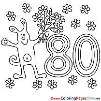 80 Years Dog free Colouring Page Happy Birthday