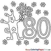 80 Years Dog free Colouring Page Happy Birthday