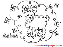 Aries Children Happy Birthday Colouring Page
