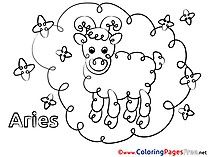 Aries Children Happy Birthday Colouring Page