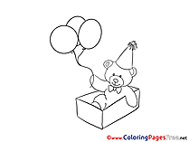Balloons Bear Children Happy Birthday Colouring Page