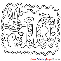 Bunny 10 Years Coloring Sheets Happy Birthday free