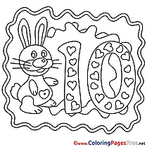 Bunny 10 Years Coloring Sheets Happy Birthday free