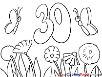 Butterflies 30 Years Colouring Sheet download Happy Birthday