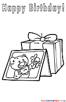 Card Bear Children Happy Birthday Colouring Page