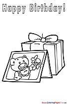 Card Bear Children Happy Birthday Colouring Page