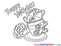 Cups Kids Happy Birthday Coloring Page