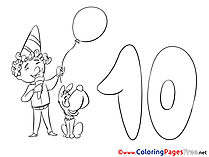 Dog Boy 10 Years free Happy Birthday Coloring Sheets