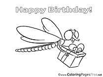 Dragonfly for Kids Happy Birthday Colouring Page