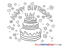 Flowers Cake printable Happy Birthday Coloring Sheets