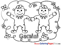 Gemini printable Happy Birthday Coloring Sheets