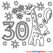 Giraffe 30 Years Happy Birthday Coloring Pages download