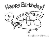 Helicopter Kids Happy Birthday Coloring Page