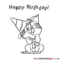 Kitten Kids Happy Birthday Coloring Page