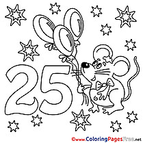 Mouse 25 Years Kids Happy Birthday Coloring Page