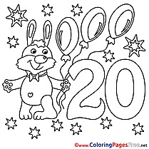 Rabbit 20 Years Colouring Sheet download Happy Birthday