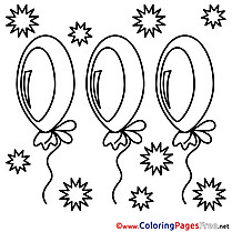 Stars Balloons free Colouring Page Happy Birthday