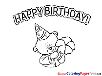 Teddy Bear free Colouring Page Happy Birthday