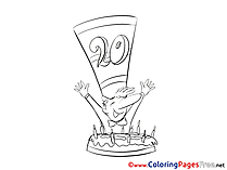 Twenty Years Cake Happy Birthday Coloring Pages free