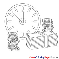 Clock Money Children Business Colouring Page