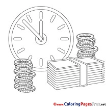 Clock Money Children Business Colouring Page