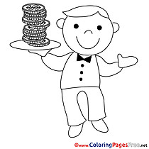 Waiter Money Business Coloring Pages free