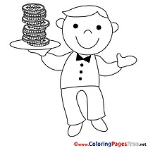 Waiter Money Business Coloring Pages free