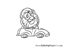 Lion Car free Colouring Page download