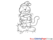 Christmas Cat for free Coloring Pages download