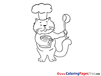 Cook Cat download Colouring Sheet free
