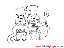 Cook Cats Children download Colouring Page