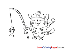 Fish Cat for Kids printable Colouring Page