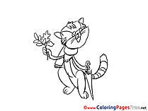 Flower Cat Kids download Coloring Pages