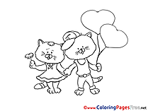 Hearts Cat for Kids printable Colouring Page