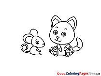 Mouse Cat printable Coloring Pages for free