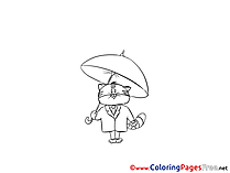 Umbrella Cat for free Coloring Pages download