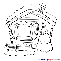 Fence House free Colouring Page Christmas