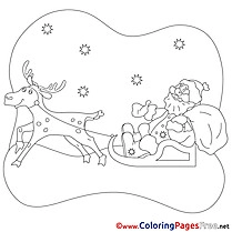 Snow Deer Santa Claus Kids Christmas Coloring Pages