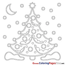Snow Night Tree Christmas Coloring Pages free
