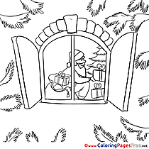 Window Santa Claus Children Christmas Colouring Page