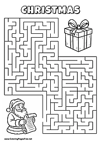 Printable Maze 'Santa Claus is looking for the way to the big gift box'