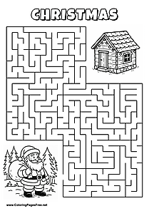 Printable Maze 'Santa Claus is looking for the way to the cabin in the forest'