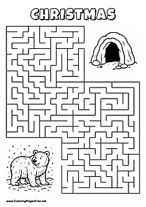 Printable Maze 'The bear in the snow is looking for the way to the cave'