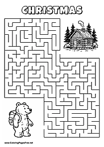 Printable Maze 'The bear with a backpack is looking for the way to the forest hut'