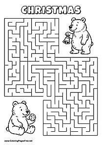 Printable Maze 'The bear with a cookie is looking for the way to the bear with a bell'