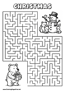 Printable Maze 'The bear with a gift is looking for the way to his friends'
