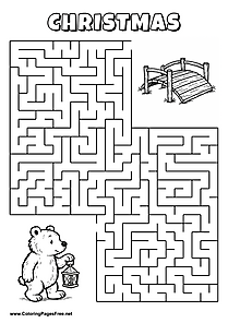 Printable Maze 'The bear with a lantern is looking for the way to the wooden bridge'