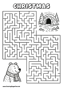 Printable Maze 'The bear with a scarf is looking for the way to the cave'