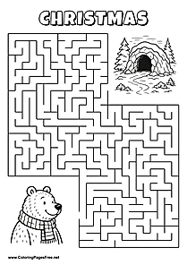 Printable Maze 'The bear with a scarf is looking for the way to the cave'